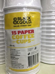 Paper Cups | 15 Pack x 250 ml | Black & Gold | YG-010436-PD-052590
