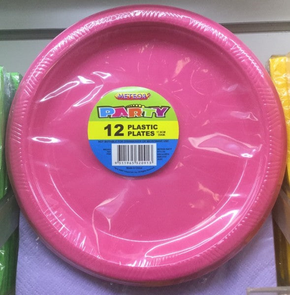 Plastic Dessert Plates Hot Pink 17.8cm | 12 Pack | Meteor Party | YG-005232-PD-015372