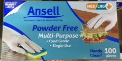 Multi-Purpose Food Grade Single Use Gloves (med/lrg) | 100 Gloves | Ansell | YG-005765-PD-014696