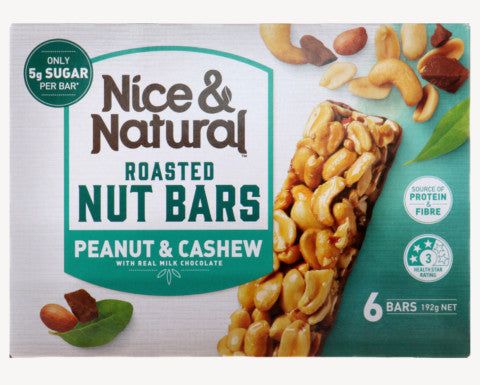 Roasted Nut Bars Peanut & Cashew W/ Real Milk Chocolate | 6 Bars | Nice & Natural | YG-004541-PD-016935