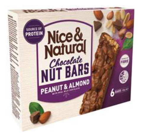 Chocolate Nut Bars Peanut & Almond W/ Real Milk Chocolate | 6 Bars | Nice & Natural | YG-004500-PD-016110