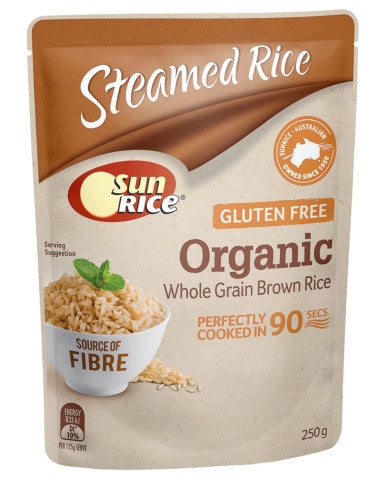 Gluten Free Organic Microwaveable Brown Rice | 250g | Sunrice | YG-005100-PD-015518