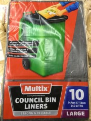Council Bin Liners | 10 Pack 240 Litre 147 x 113 | Multix | YG-009873-PD-051861