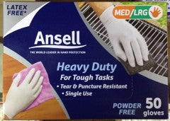 Heavy Duty Latex & Powder Free Disposable Gloves | 50 Gloves | Ansell | YG-005783-PD-014697