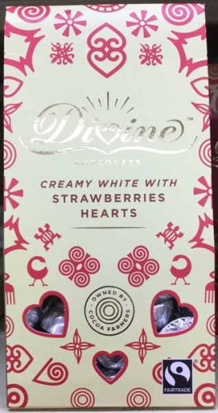 White Cocolate W/ Strawberries Hearts | 80g | Divine | YG-005636-PD-014911