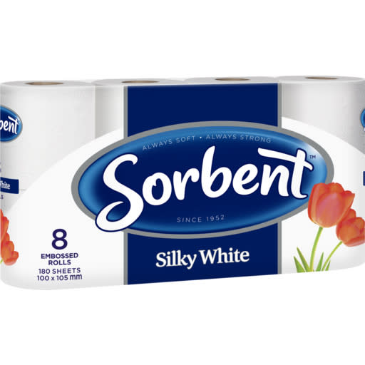 Sorbent Silky White Toilet Tissue 8 Pack