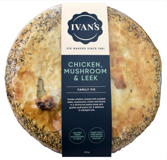 Chicken mushroom and leek family pie