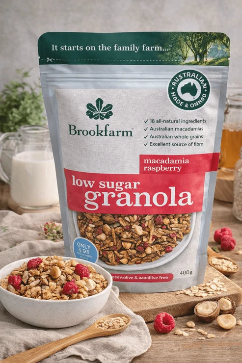 Low Sugar Granola Macadamia Raspberry | 400g | Brookfarm | YG-113373-WH-101236