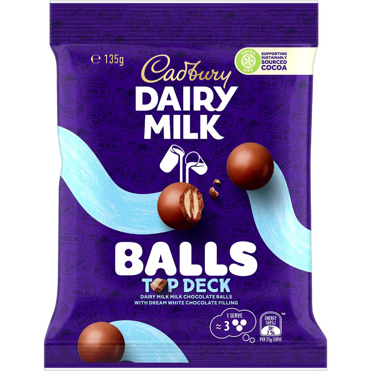 Dairy Milk Balls Top Deck Chocolate Snack & Share Bag | 135g | Cadbury | YG-112674-MC-977575