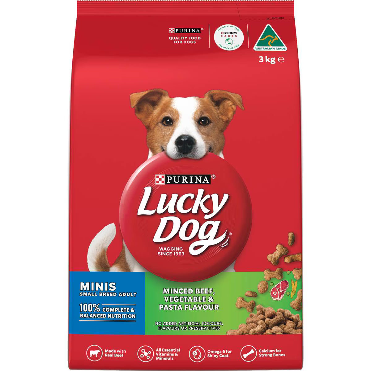 Adult Minis Minced Beef Vege & Pasta Dry Food | 3kg | Lucky Dog | YG-007629-WW-054472