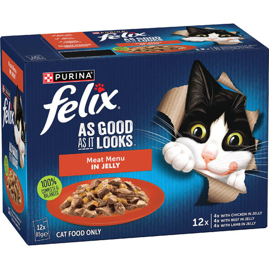 As Good As It Looks Meat Menus In Jelly Wet Cat Food | 85g x 12 Pack | Felix | YG-112969-MC-978787