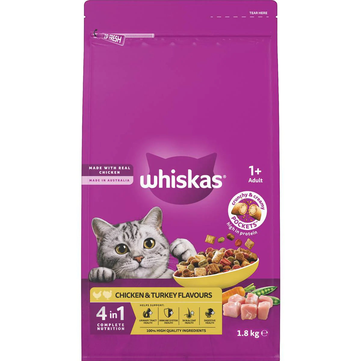 Adult 1 Years Dry Cat Food Chicken & Turkey Flavour | 1.8kg | Whiskas | YG-112161-MC-150332