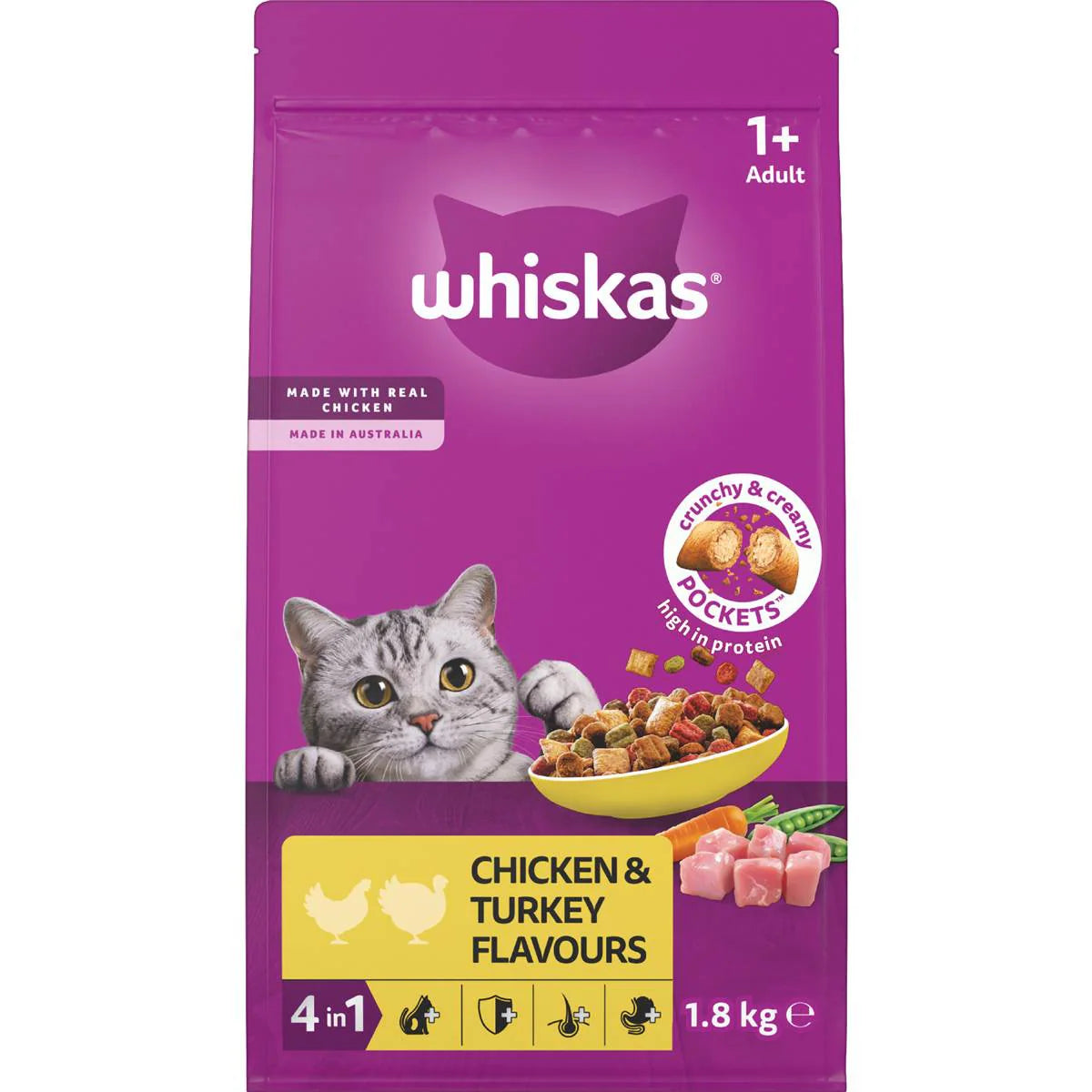 Adult 1 Years Dry Cat Food Chicken & Turkey Flavour | 1.8kg | Whiskas | YG-112161-MC-150332