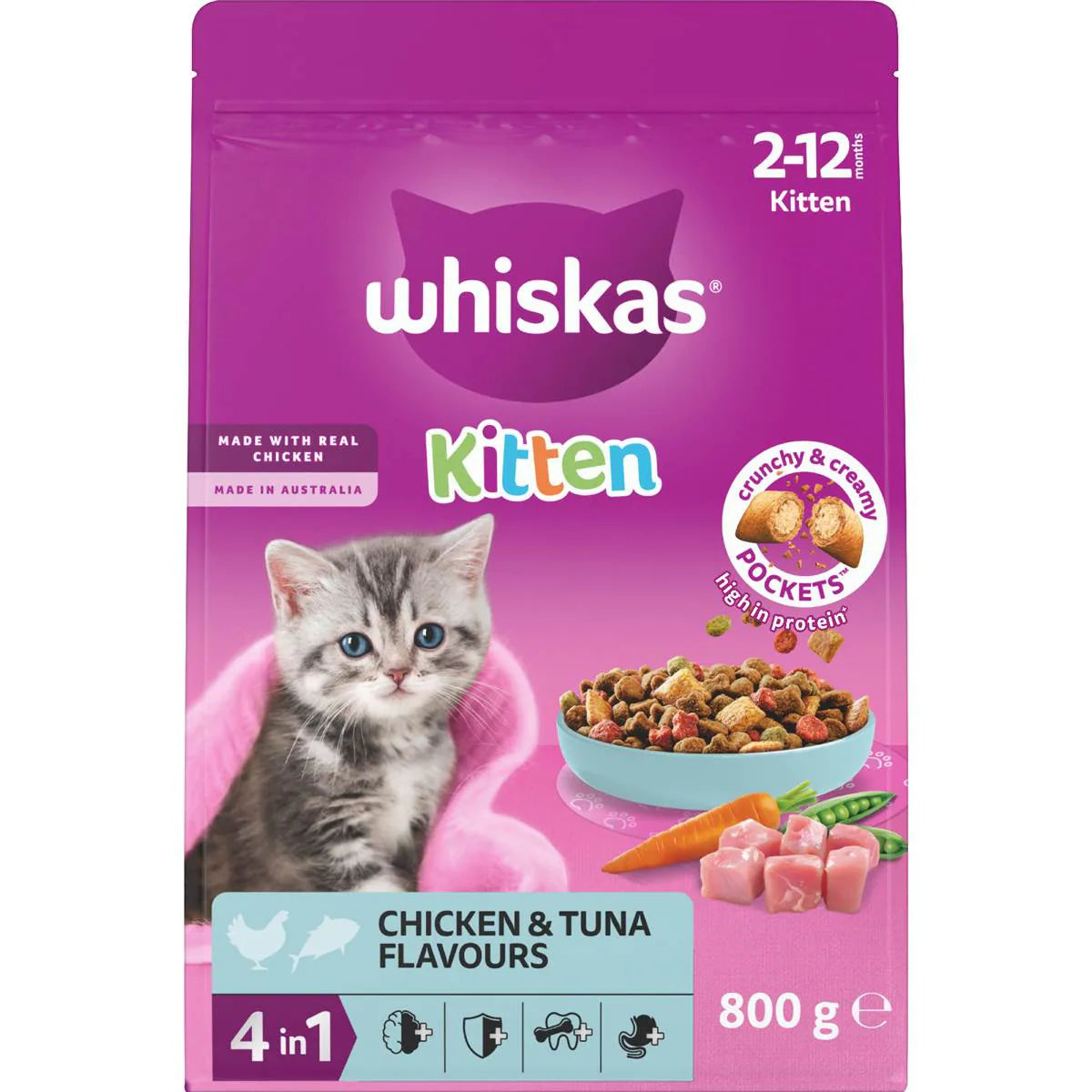 Kitten 2-12 Months Dry Cat Food Chicken & Tuna Flavours | 800g | Whiskas | YG-112979-MC-150339