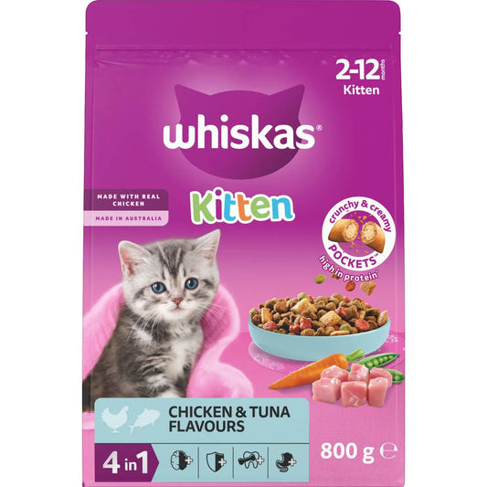 Kitten 2-12 Months Dry Cat Food Chicken & Tuna Flavours | 800g | Whiskas | YG-112979-MC-150339