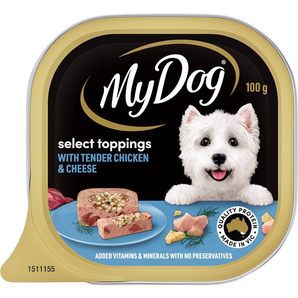 Adult Select Toppings Chicken & Cheese Wet Food Tray | 100g | My Dog | YG-112957-MC-978745