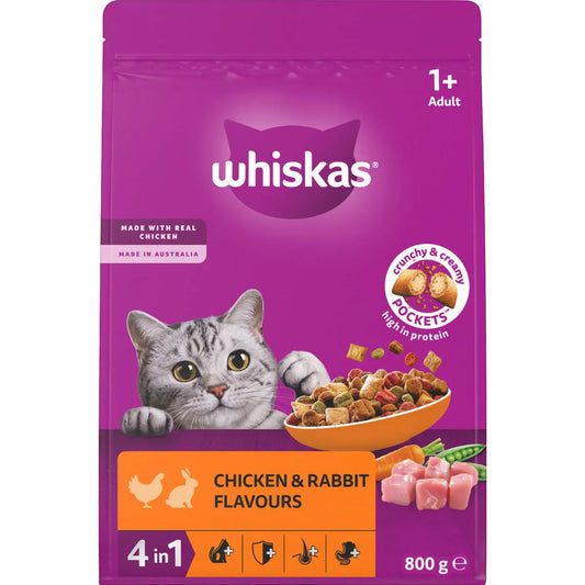 Adult 1 Years Dry Cat Food Chicken & Rabbit Flavours | 800g | Whiskas | YG-112159-MC-150340