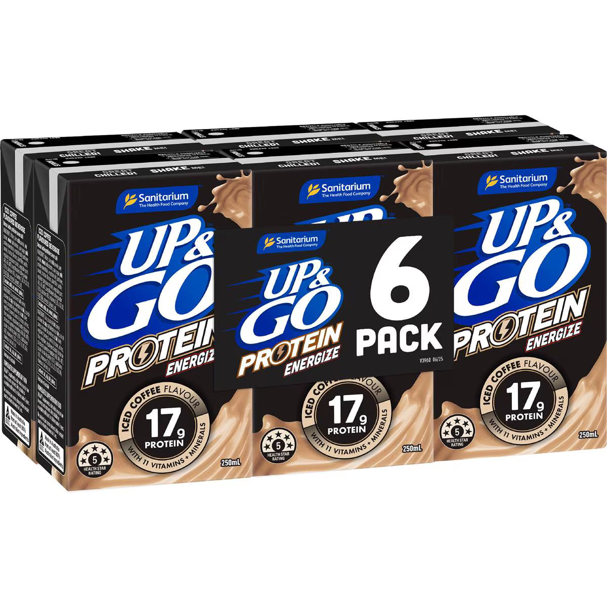 Protein Energize Liquid Breakfast Iced Coffee | 250ml x 6 Pack | Up&Go | YG-112724-MC-977743