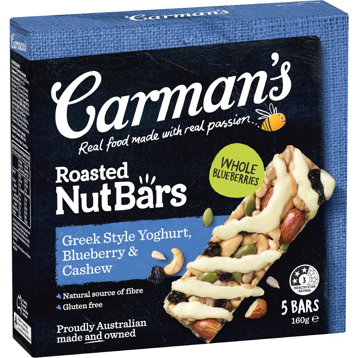 Nut Bars Greek Style Yoghurt Blueberry & Cashew | 5 Pack | Carman's | YG-111710-MC-977326