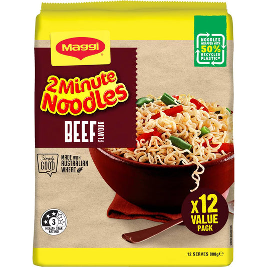 2 Minute Beef Flavour Instant Noodles | 888g 12 Pack | Maggi | YG-112509-MC-976617