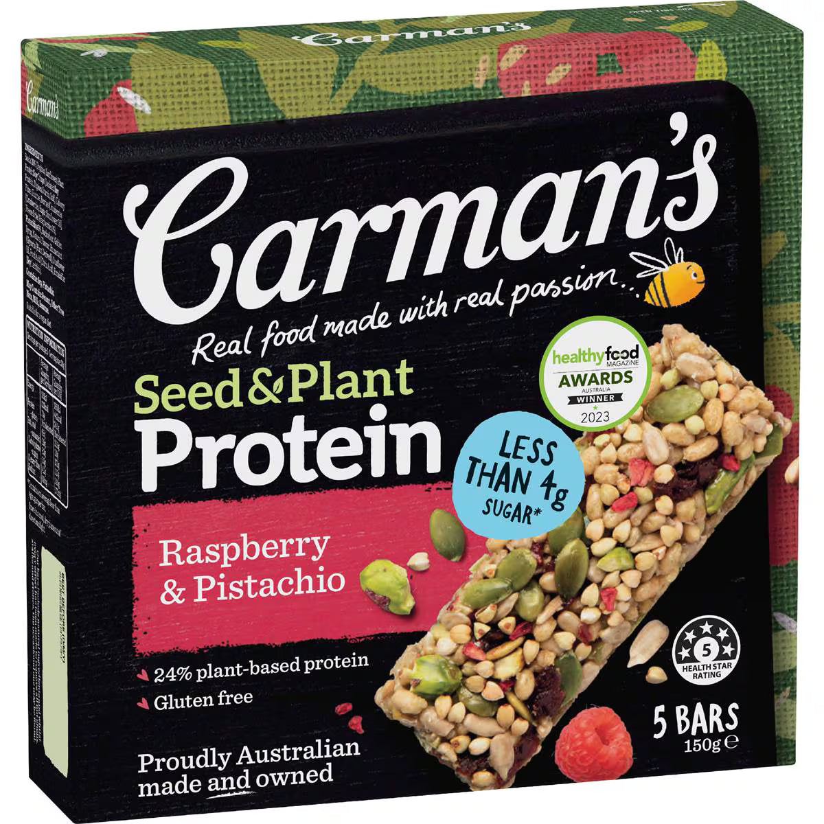 Seed & Plant Protein Bars Raspberry & Pistachio | 5 Pack | Carman's | YG-112614-MC-977327