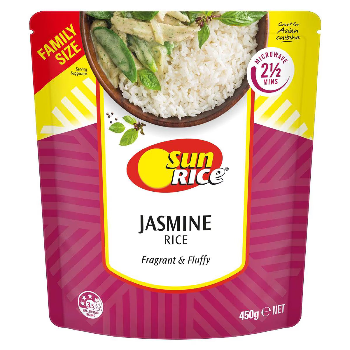 Microwave Jasmine Rice Pouch Fragrant Jasmine Rice Family | 450g | Sunrice | YG-004503-WW-058641