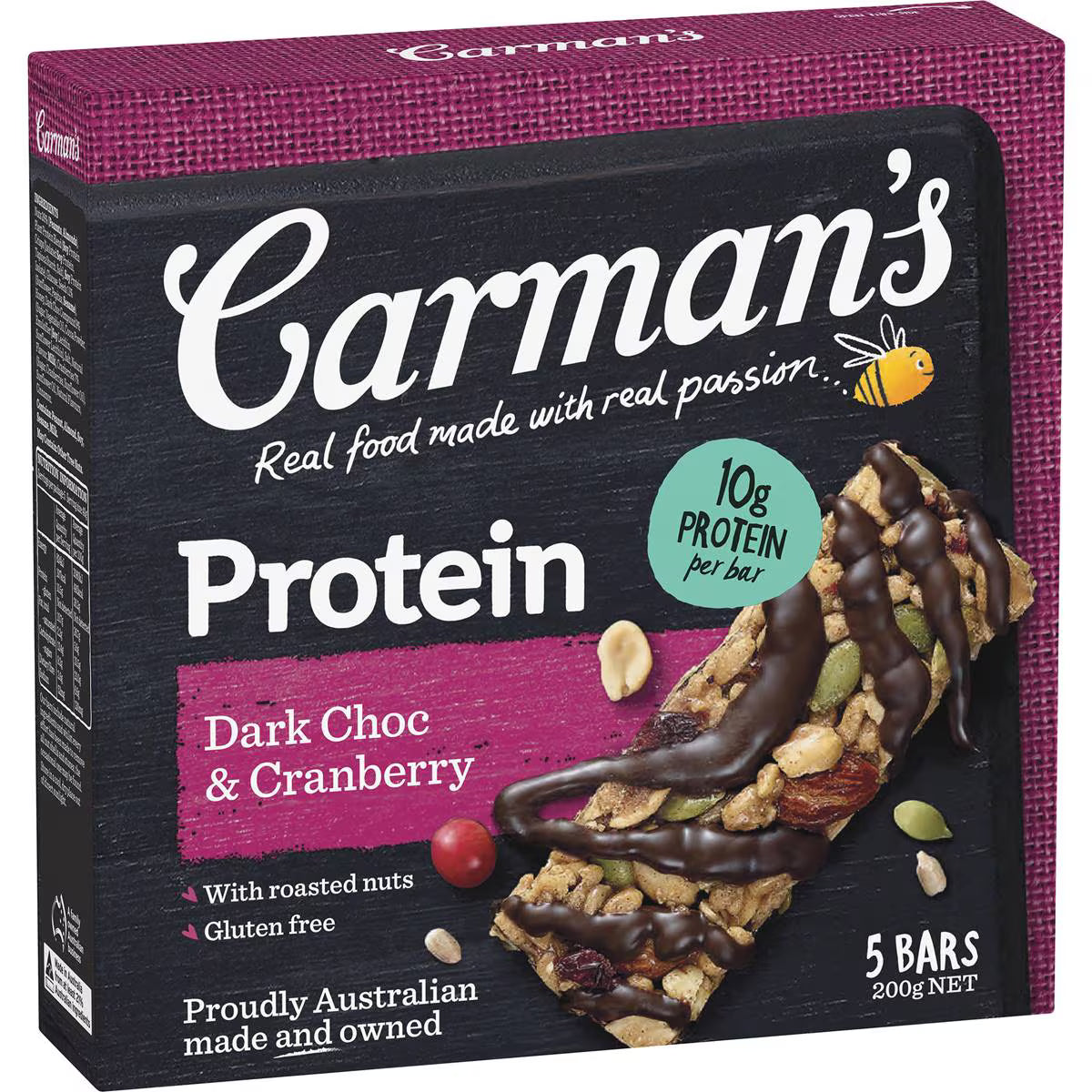 Protein Bars Dark Choc & Cranberry | 5 Pack | Carman's | YG-111709-MC-977324