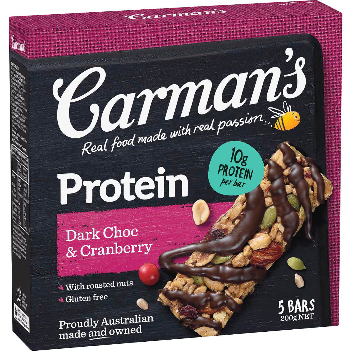 Protein Bars Dark Choc & Cranberry | 5 Pack | Carman's | YG-111709-MC-977324