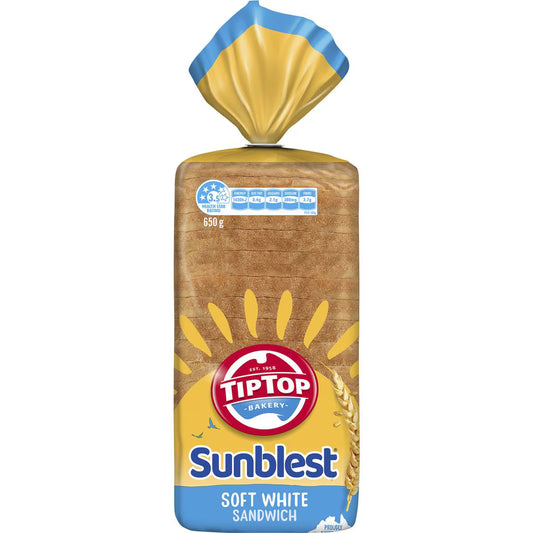 Sunblest Soft White Sandwich Slice Bread Loaf Bakery | 650g | Tip Top | YG-007498-WW-059354