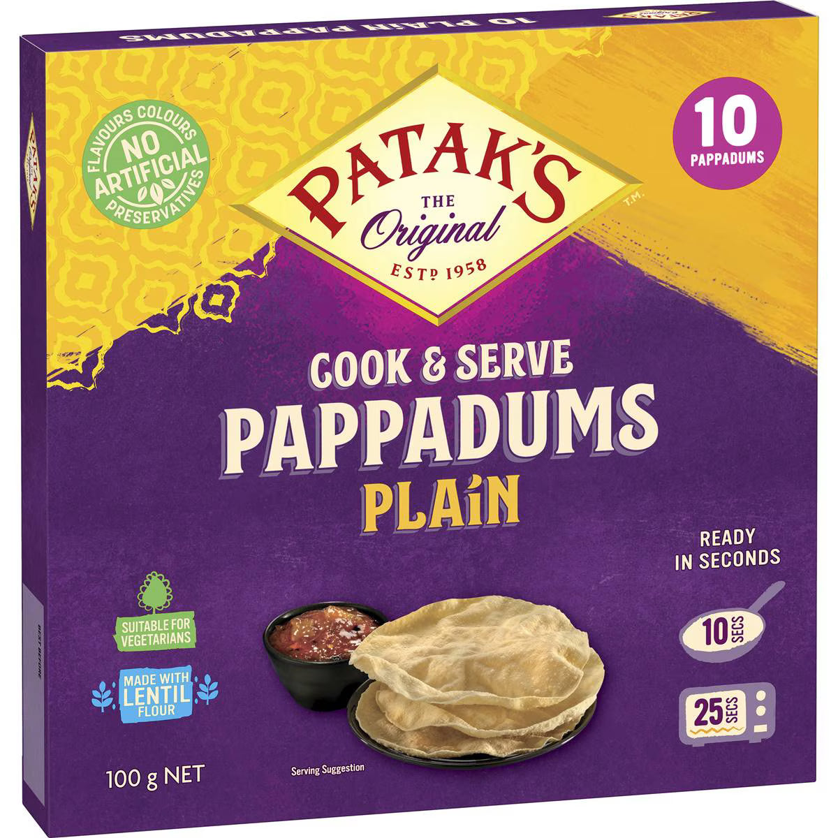 Cook To Eat Pappadums Plain Plain | 100g | Patak's | YG-010710-WW-061580