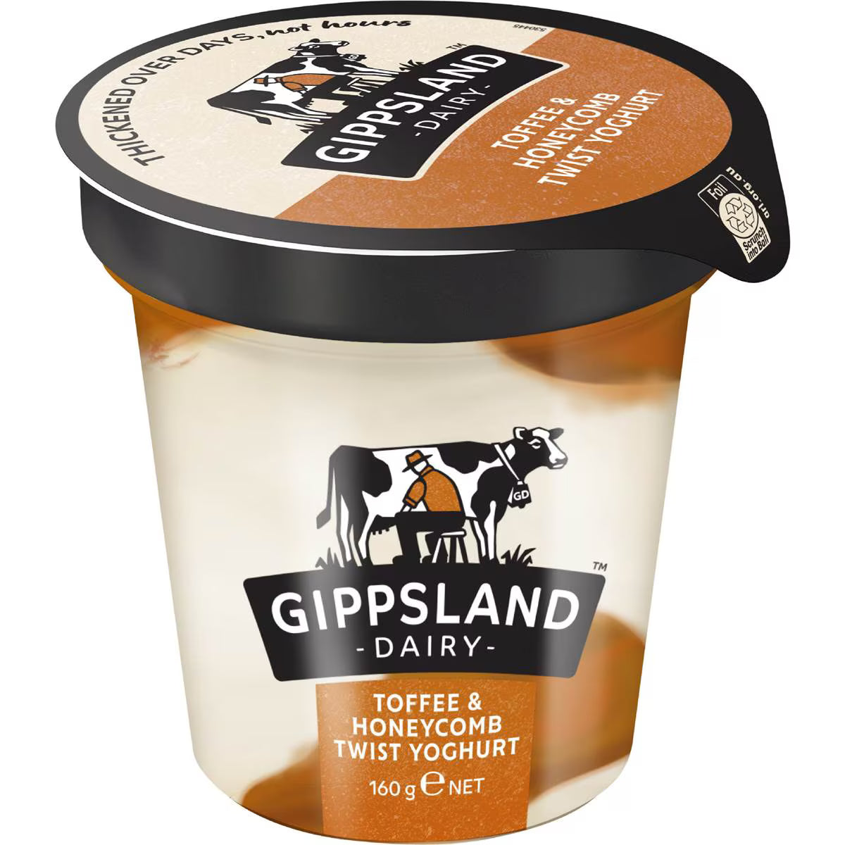 Toffee Honeycomb Twist Yoghurt | 160g | Gippsland Dairy | YG-007157-WW-084773