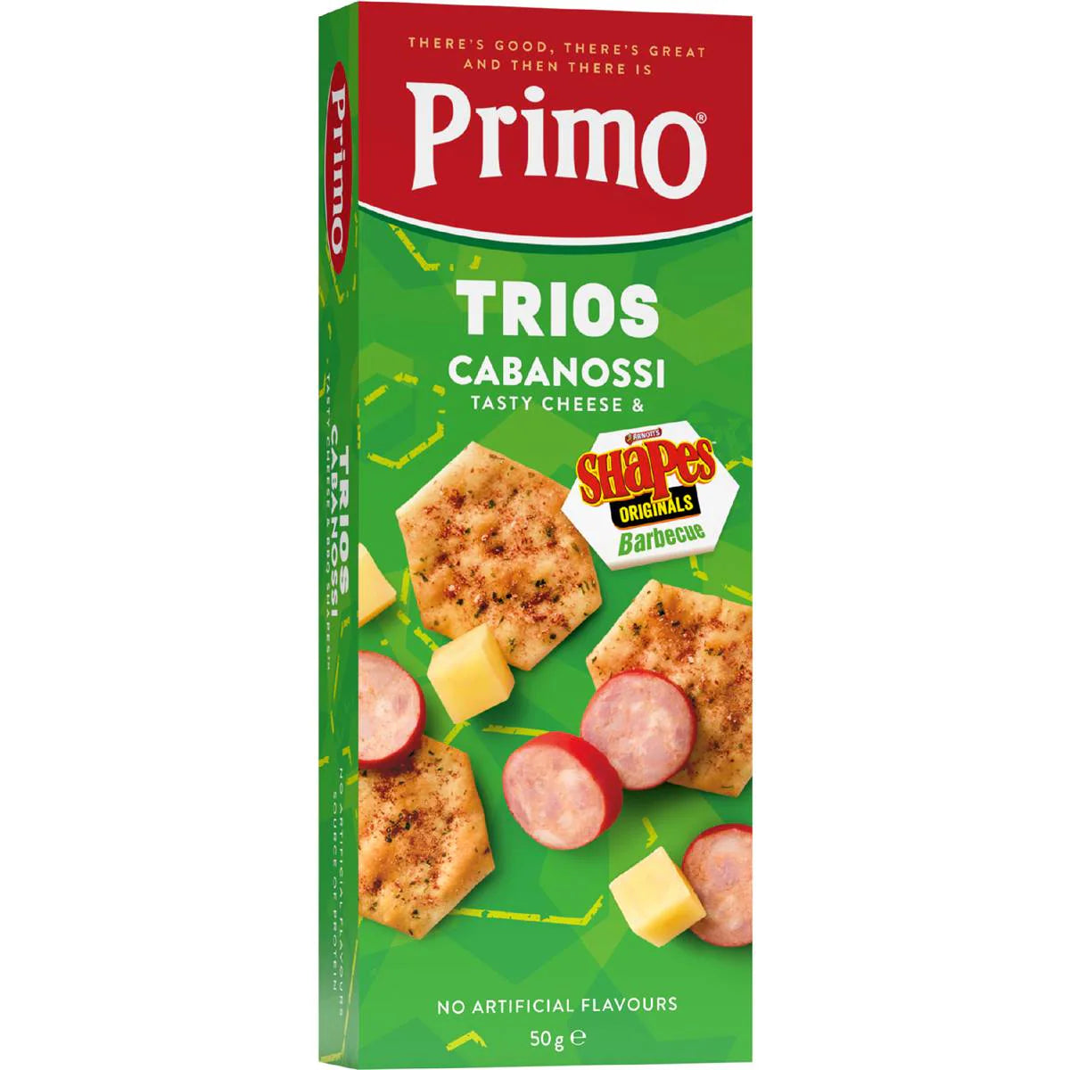 Trios Cabanossi Tasty Cheese & Arnott's BBQ Shapes | 50g | Primo | YG-112341-MC-980849