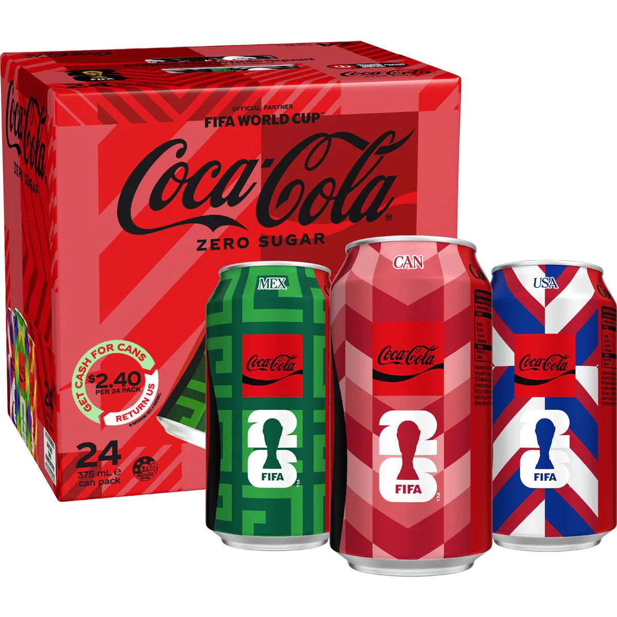Zero Sugar Soft Drink Cans | 375ml x 24 Pack | Coca-Cola | YG-112498-MC-975750
