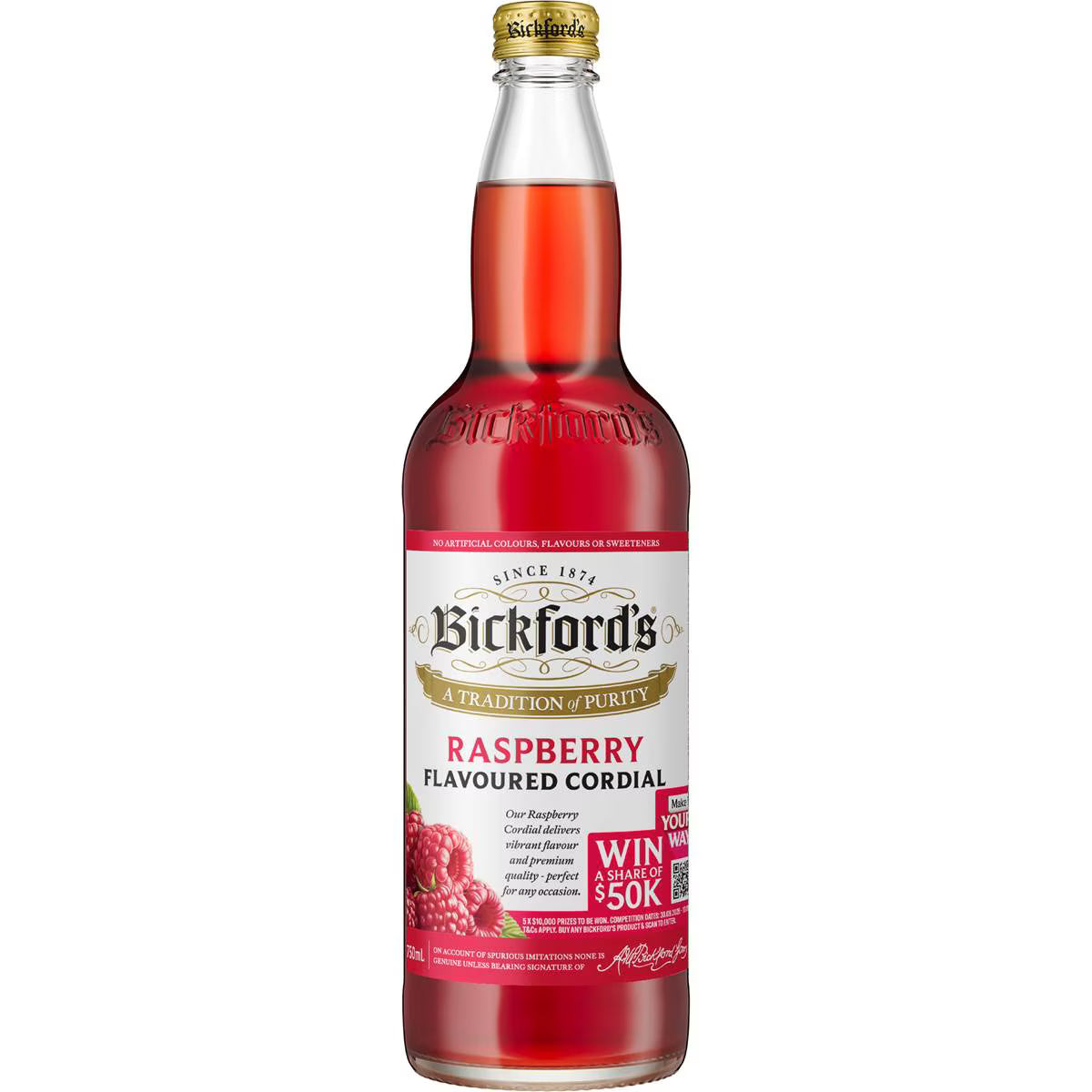 Raspberry Cordial | 750ml | Bickford's | YG-112439-MC-153647