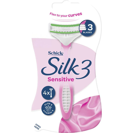 Silk 3 Womens Sensitive Disposable Razors | 4 Pack | Schick | YG-111956-MC-978073