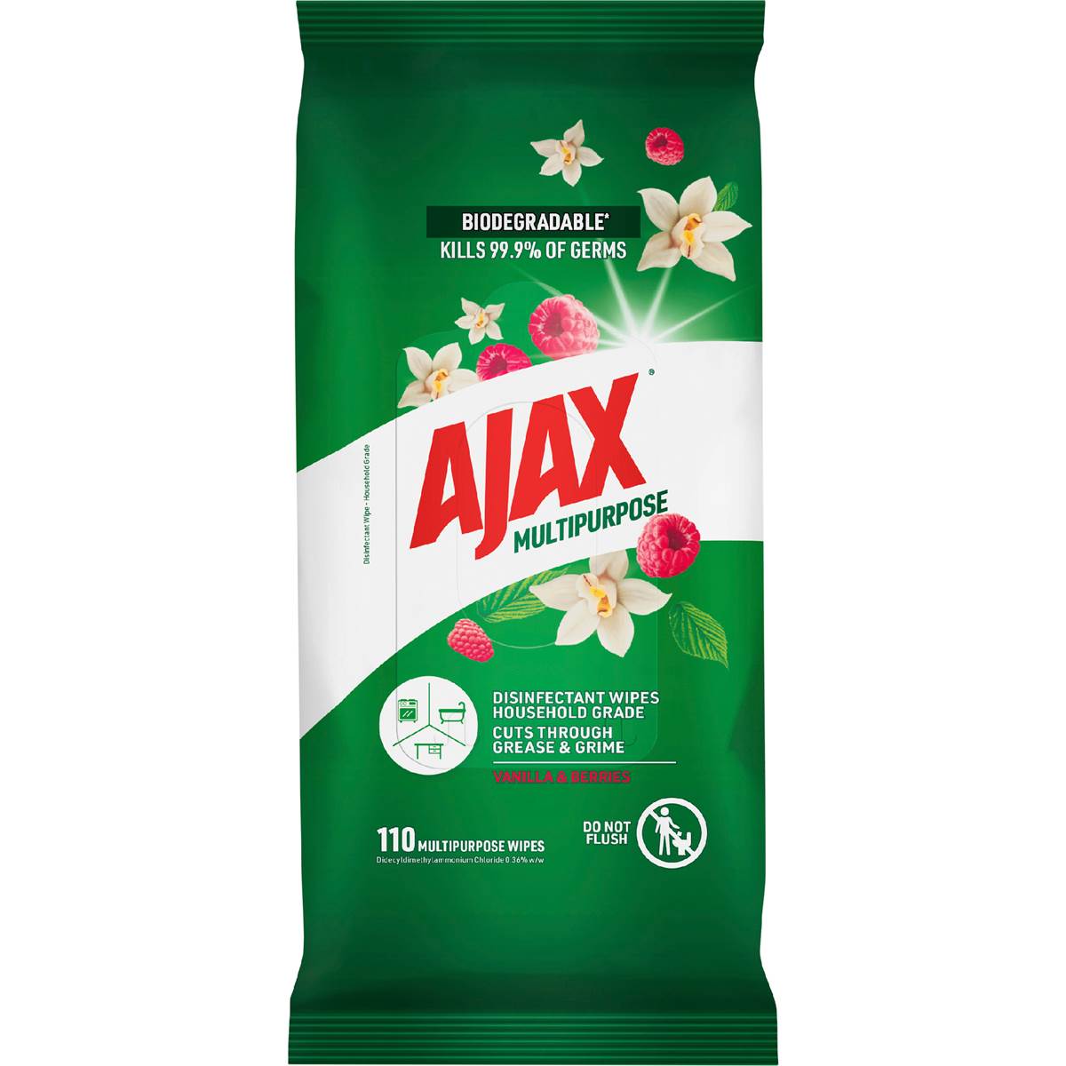 Antibacterial Disinfectant Cleaning Wipes Vanilla Berries | 110 Pack | Ajax | YG-112220-MC-979852