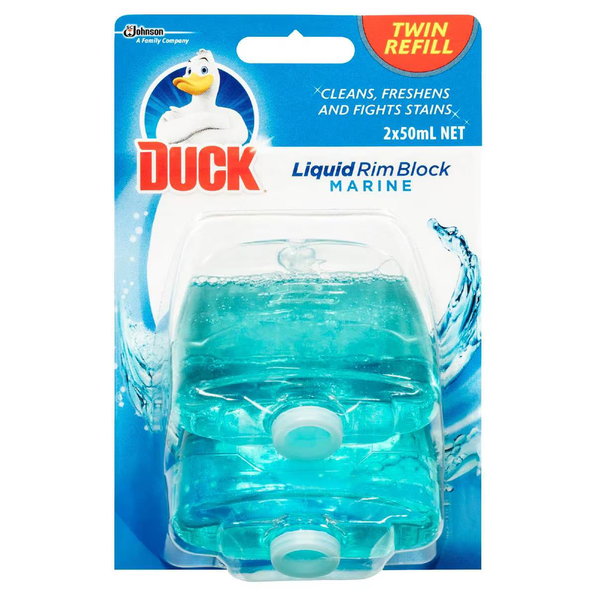 Liquid Rim Block Toilet Cleaner Marine Twin Refill | 50ml x 2 Pack | Duck | YG-007863-WW-093435