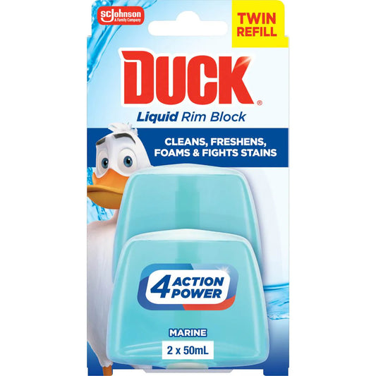 Liquid Rim Block Toilet Cleaner Marine Twin Refill | 50ml x 2 Pack | Duck | YG-007863-WW-093435