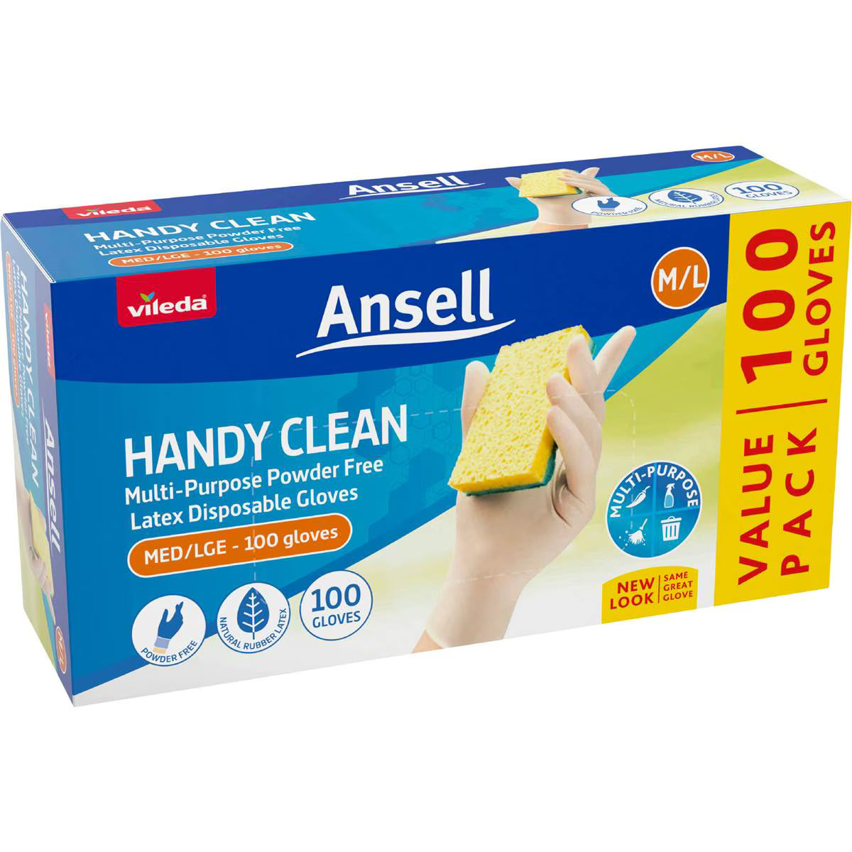 Ansell Handy Clean Latex Multi-Purpose Gloves M/L | 100 Pack | Vileda | YG-112207-MC-979474