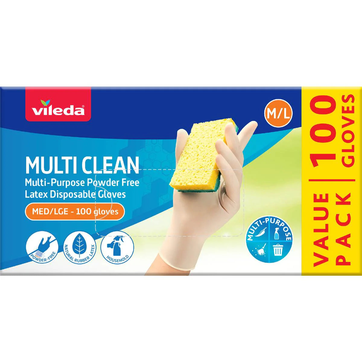 Ansell Handy Clean Latex Multi-Purpose Gloves M/L | 100 Pack | Vileda | YG-112207-MC-979474