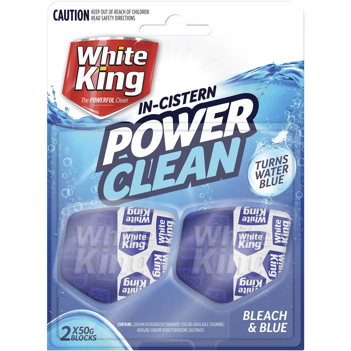 Power Clean In Cistern Bleach & Blue | 50g x 2 Pack | White King | YG-112289-MC-980595