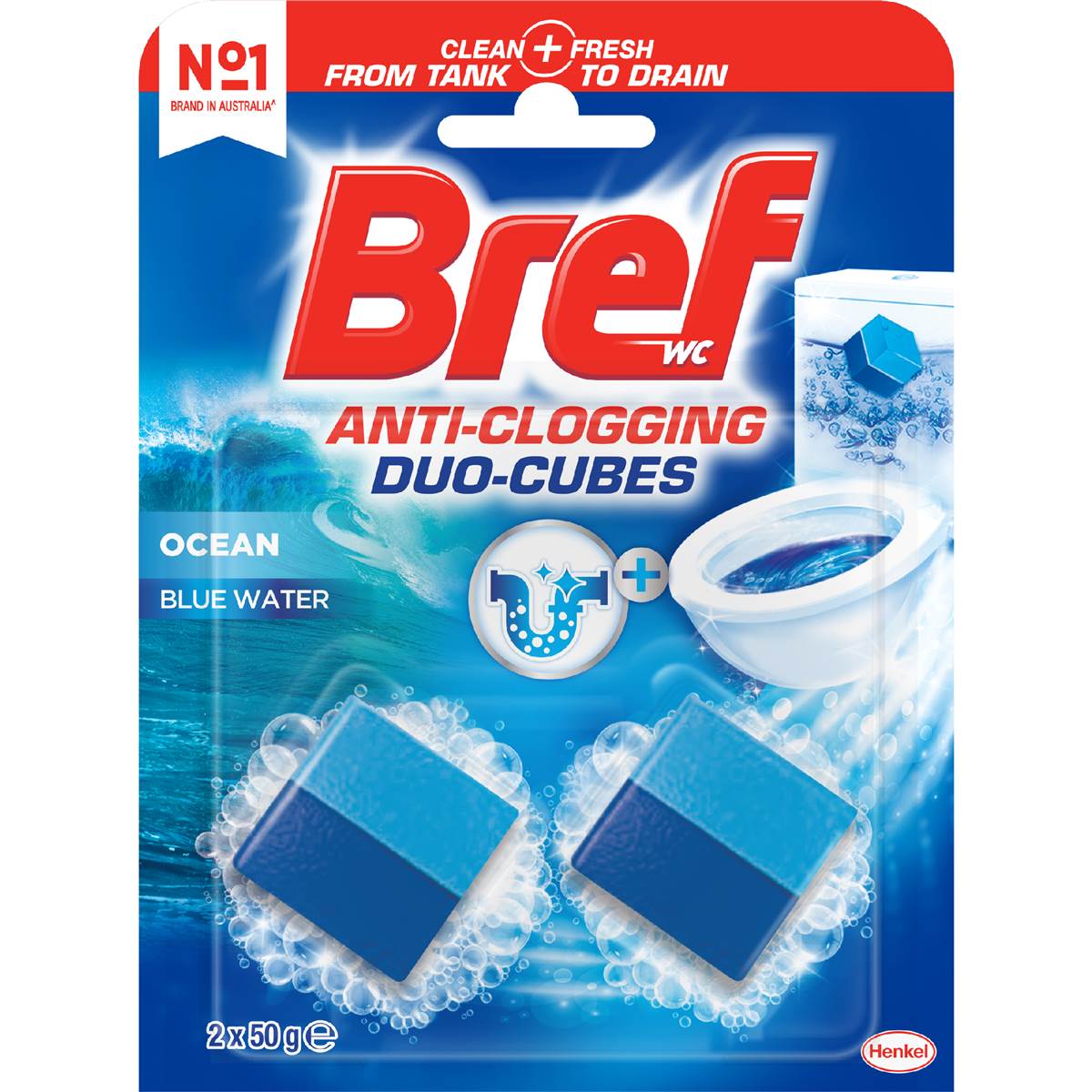 Duo Cubes Blue Water Ocean Toilet Cleaner In Tank Block | 50g x 2 Pack | Bref | YG-112287-MC-980591