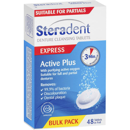 Denture Cleansing Tablets Active Plus | 48 Pack | Steradent | YG-008239-WW-095361