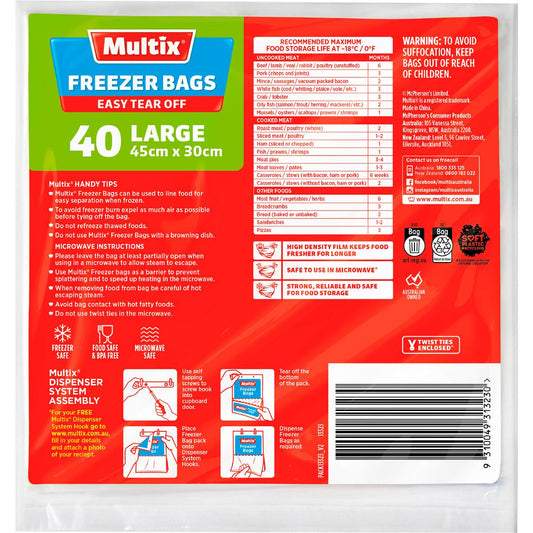 Easy Tear Off Freezer Bags Large | 40 Pack | Multix | YG-010574-MC-978690