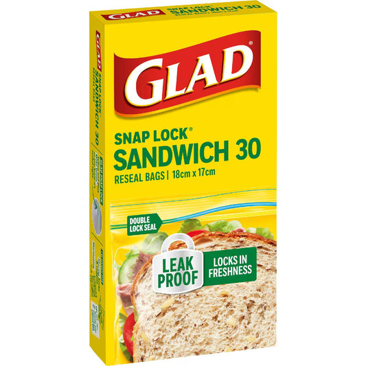 Snap Lock Resealable Large Sandwich Bags | 30 Pack | Glad | YG-010309-WW-097908