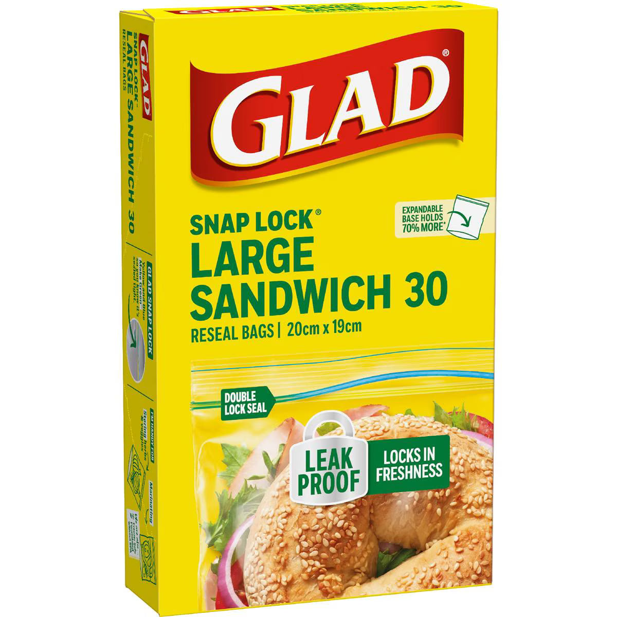 Snap Lock Resealable Large Sandwich Bags | 30 Pack | Glad | YG-010309-WW-097908