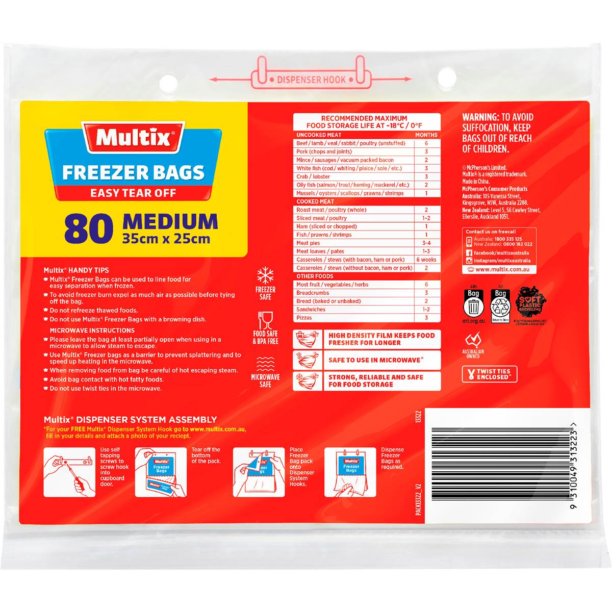 Easy Tear Off Freezer Bags Medium | 80 Pack | Multix | YG-010530-MC-978691