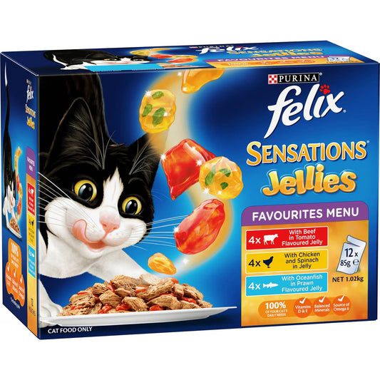 Sensations Jellies Favourites Menu Wet Cat Food | 85g x 12 Pack | Felix | YG-112154-MC-978785