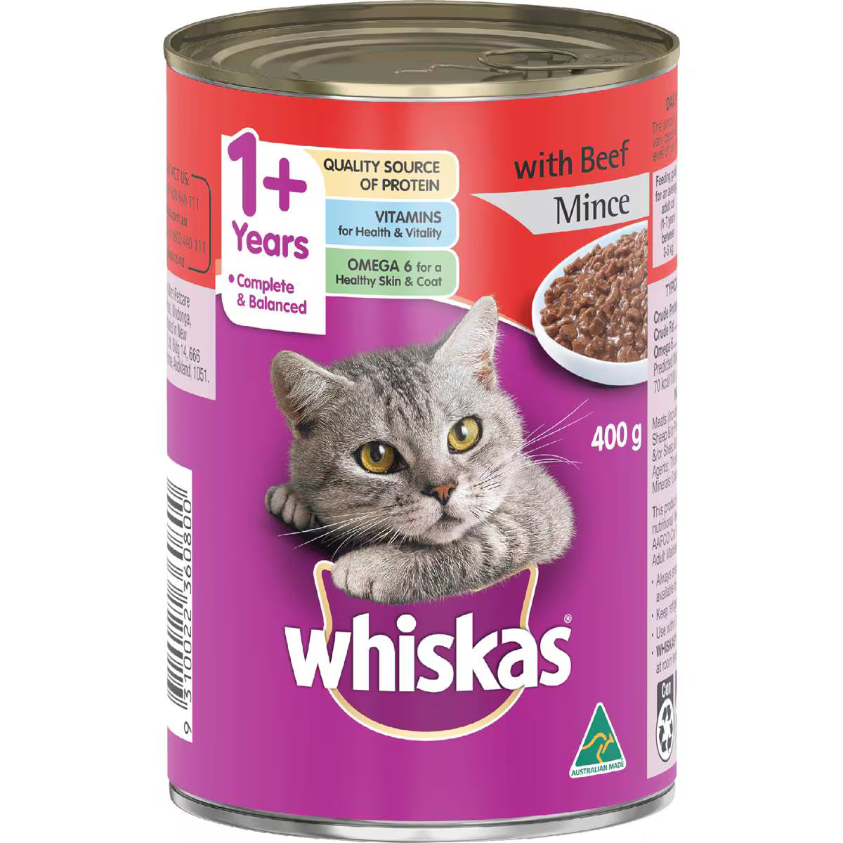 Adult 1 Years Wet Cat Food With Beef Mince Can | 400g | Whiskas | YG-112984-MC-978819