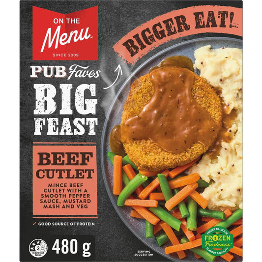 Big Feast Beef Cutlet With Mash Frozen Meal | 480g | On The Menu | YG-112240-MC-980264